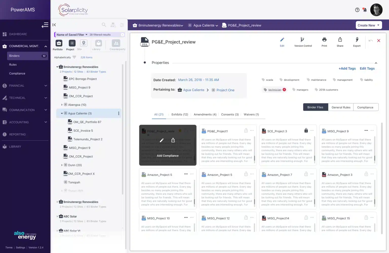 PowerAMS new document information and properties
