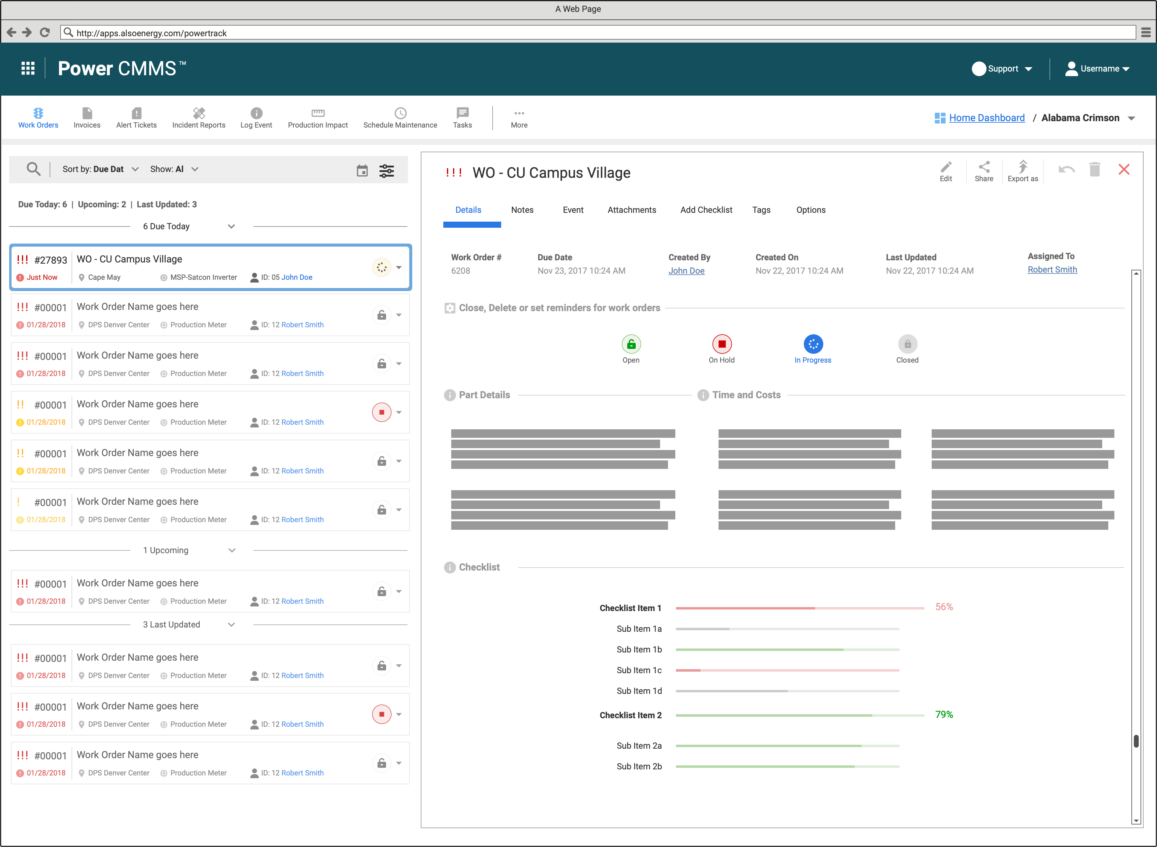 PowerCMMS — Computerized Maintenance Management System workflow