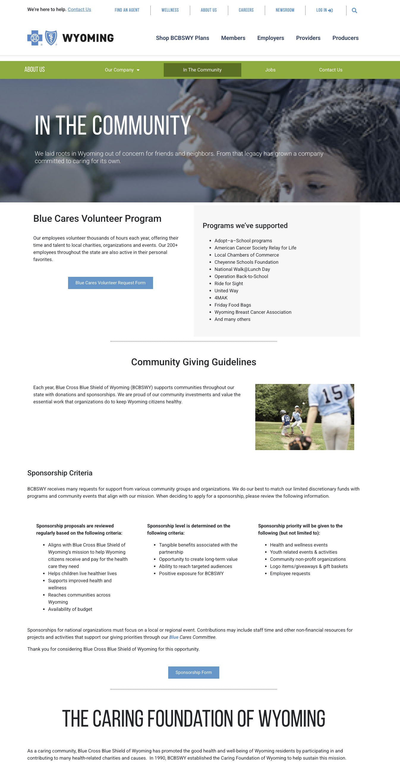 BCBSWY Corporate Website dashboard