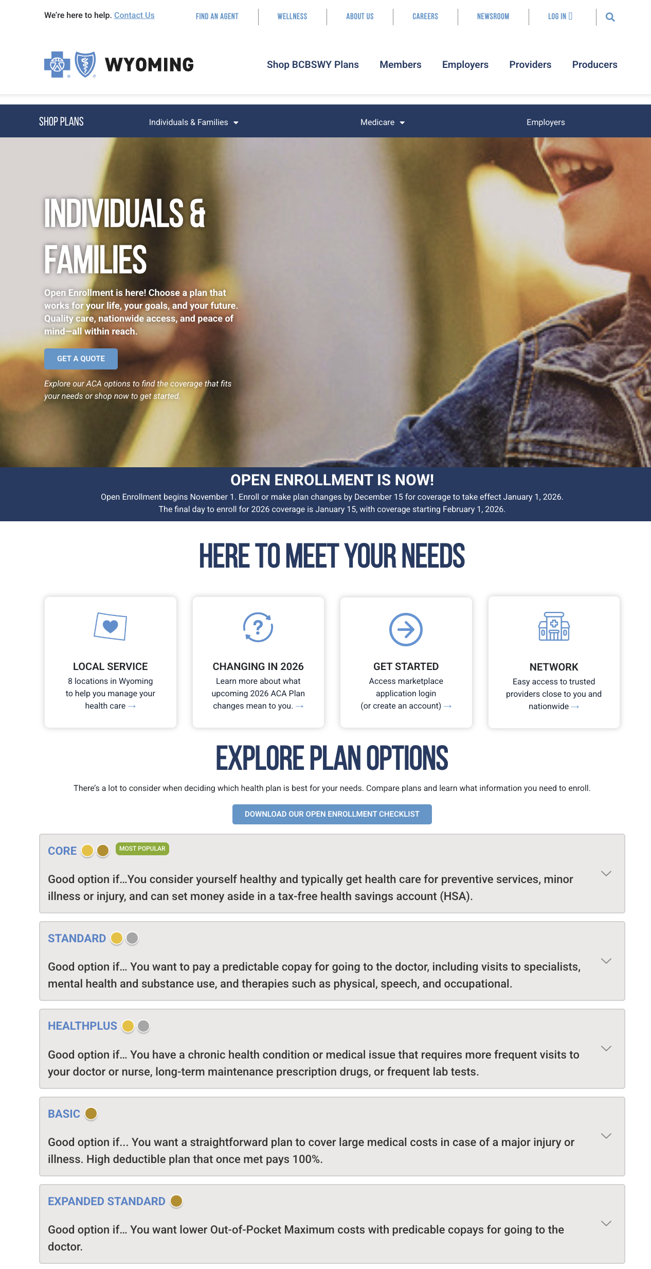 BCBSWY Corporate Website features