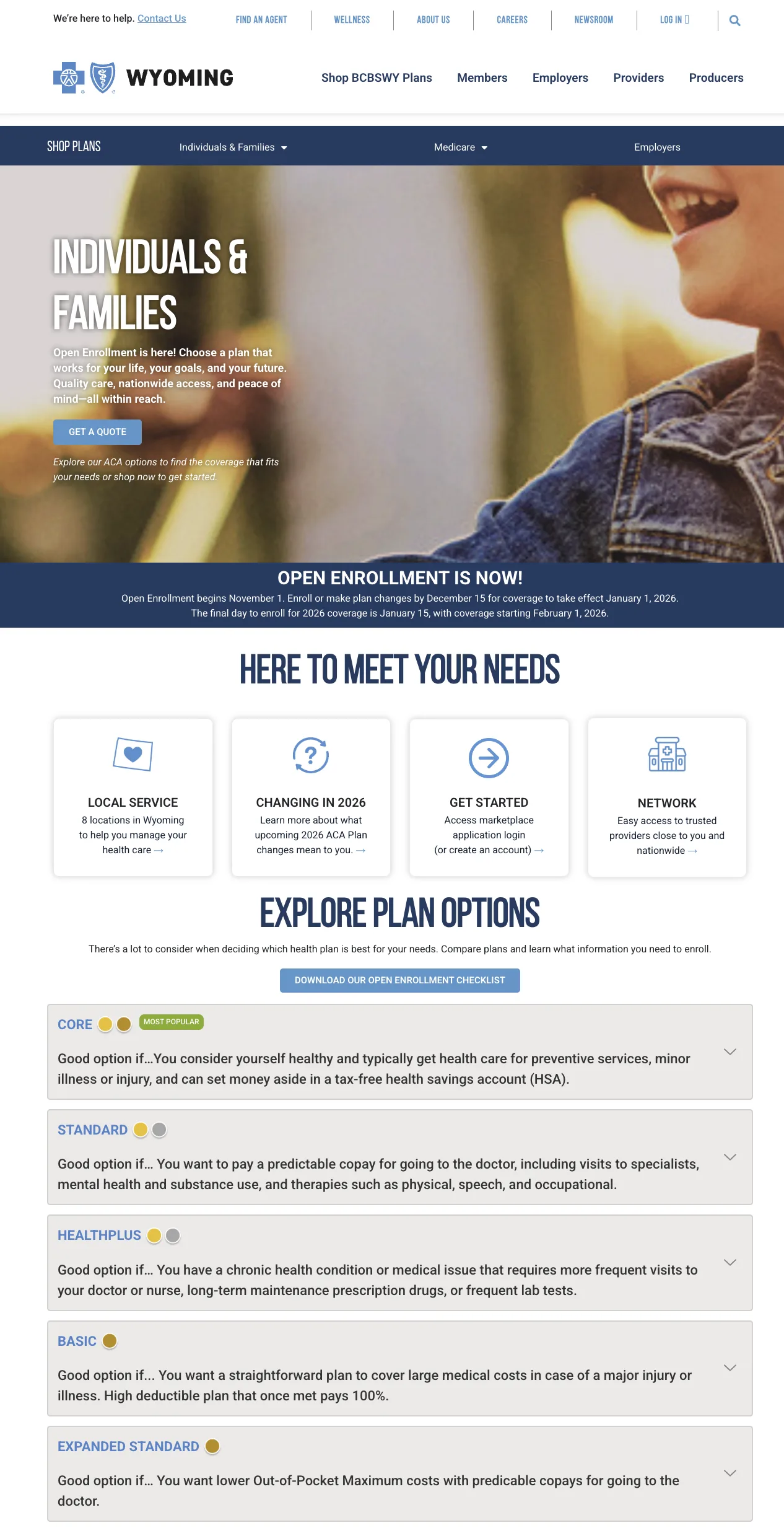 BCBSWY Corporate Website features
