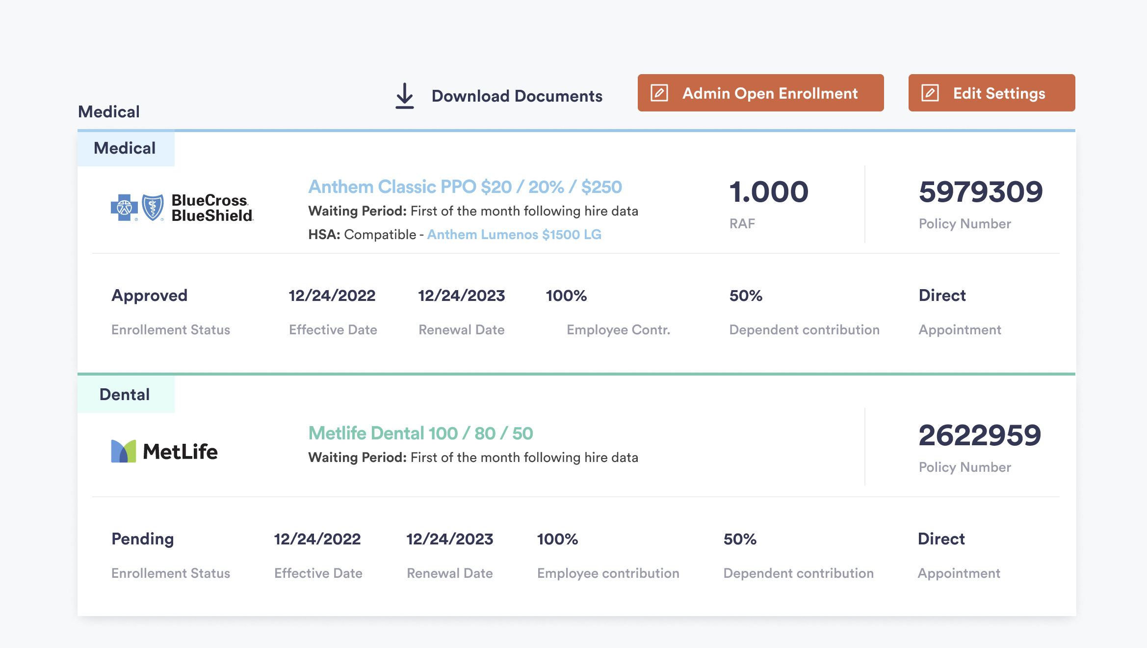 Zenefits Comparison Tables Redesign dashboard