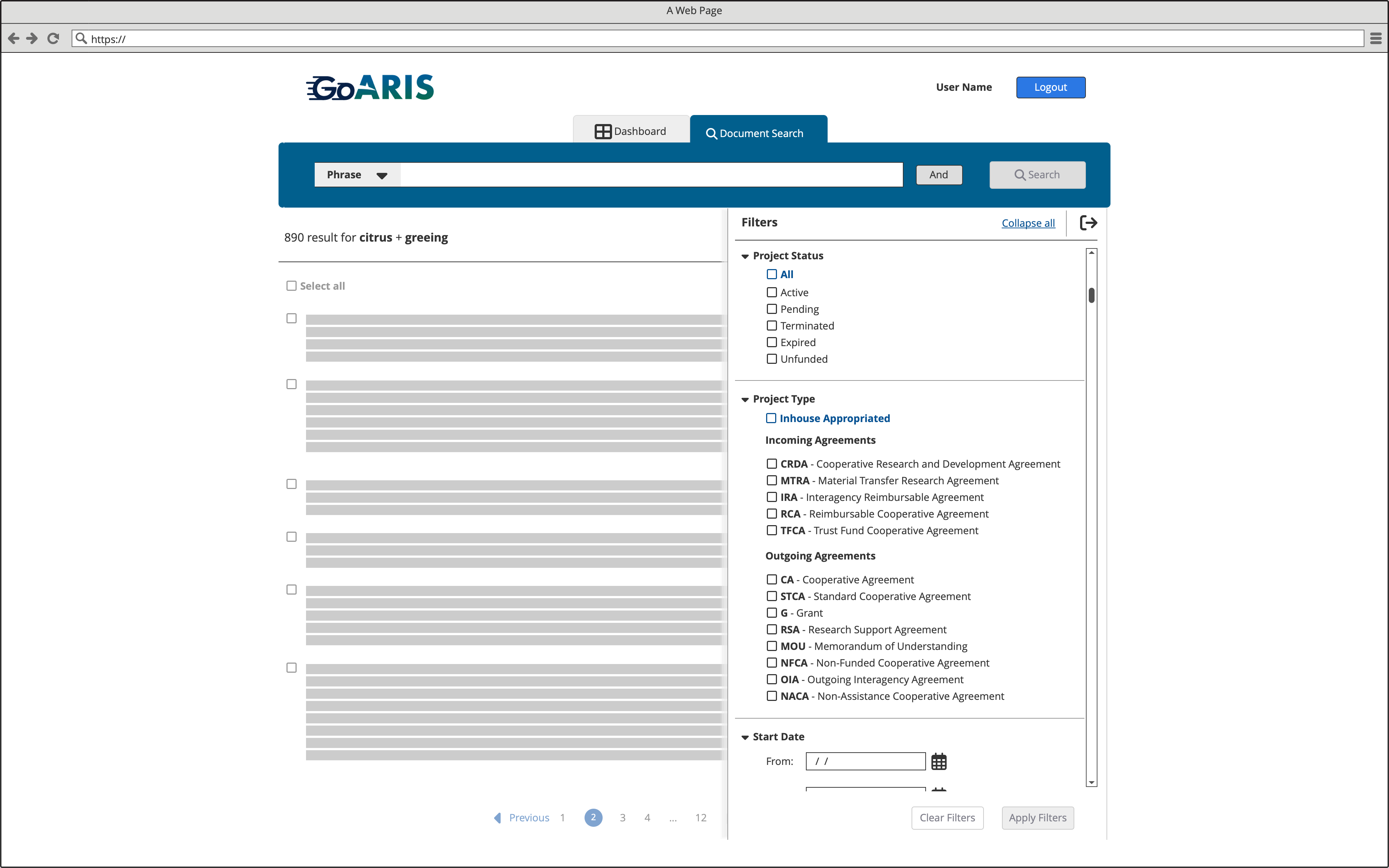 USDA GoARIS platform dashboard