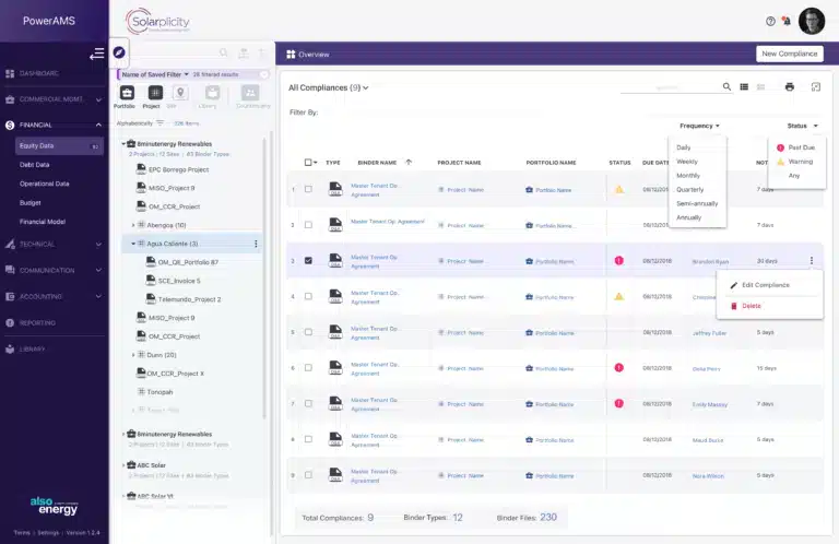 PowerTrack Asset Management System Landing Page Design with Grid View for All Compliances