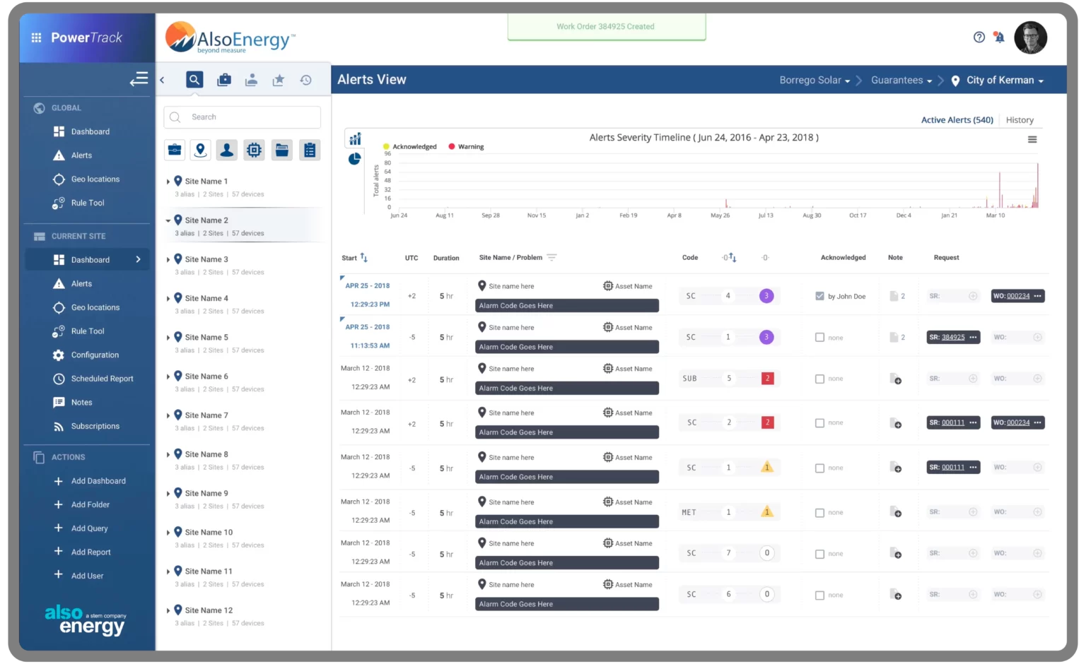 PowerTrack Web Alerts View | AlsoEnergy