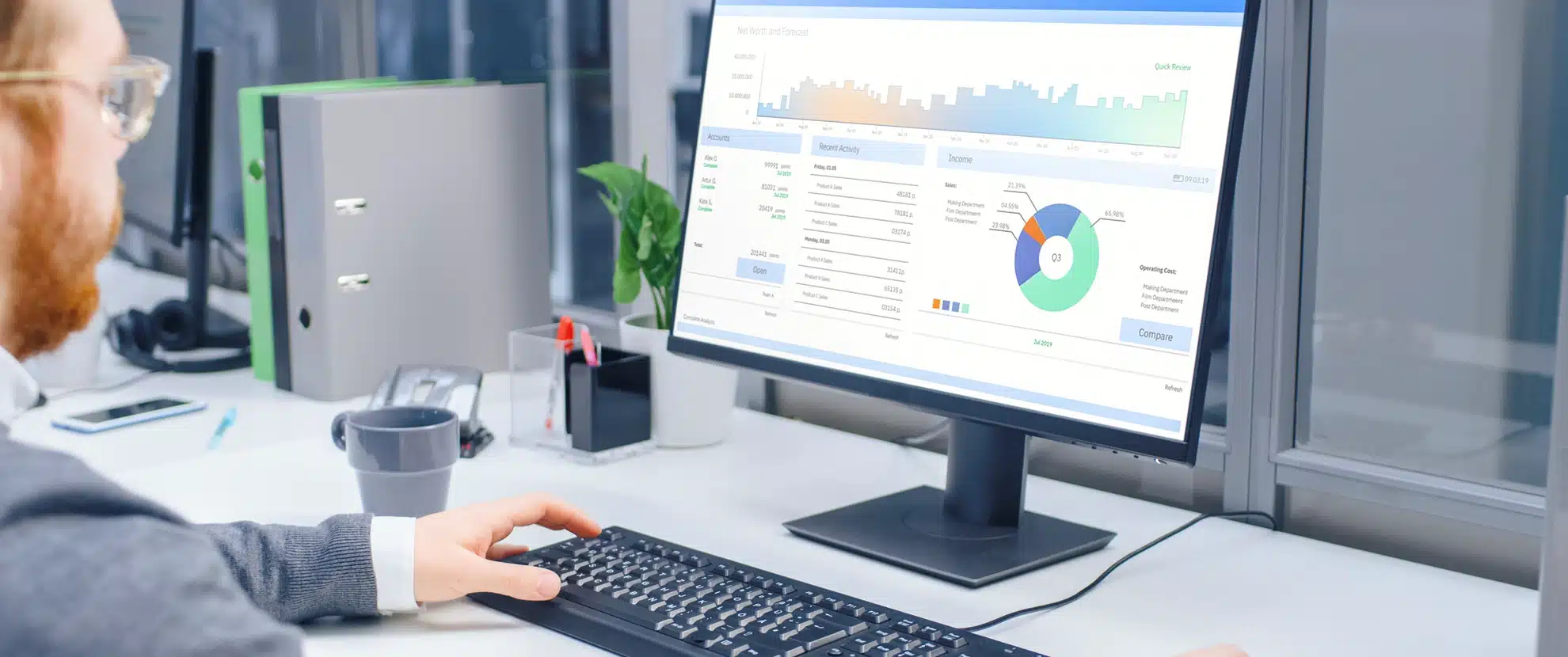 Technician reviewing analytics