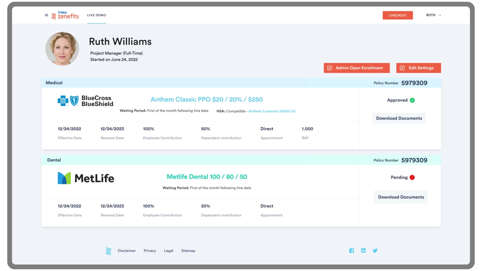 User accessing medical and dental health plan details using new interface in product comparison tables